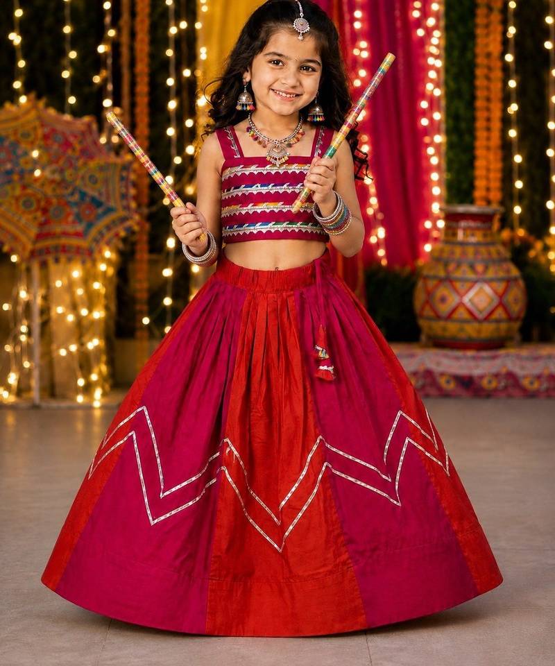 Pink premium roman silk navratri lehenga choli set for girls | fully flared festive wear