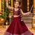 Maroon roman silk girls navratri lehenga choli set with fancy lace gota border sleeveless garba outfit