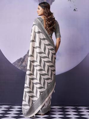 off white premium fancy cotton blend partywear saree 2