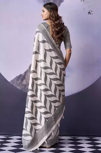 off white premium fancy cotton blend partywear saree