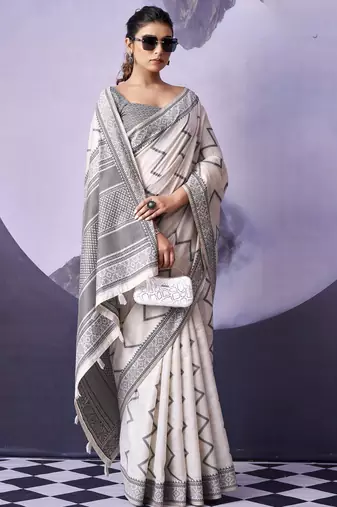 off white premium fancy cotton blend partywear saree