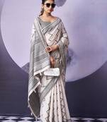 off white premium fancy cotton blend partywear saree
