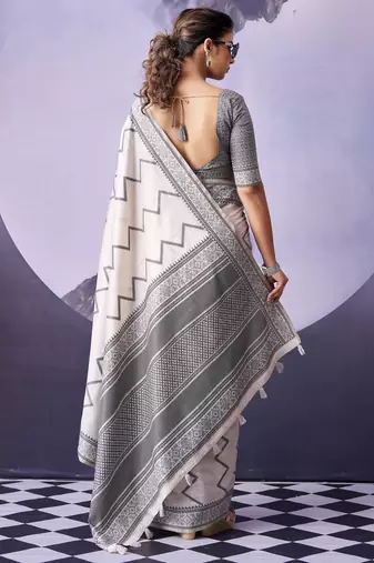 off white premium fancy cotton blend partywear saree