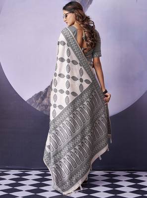 off white premium fancy cotton blend partywear saree 2