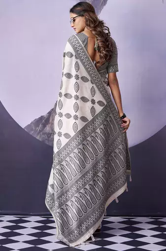 off white premium fancy cotton blend partywear saree