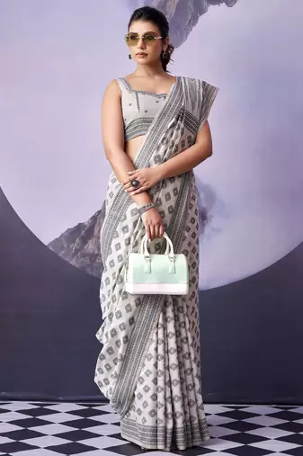 off white premium fancy cotton blend partywear saree