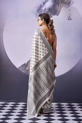 off white premium fancy cotton blend partywear saree 2