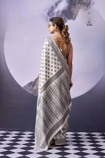 off white premium fancy cotton blend partywear saree