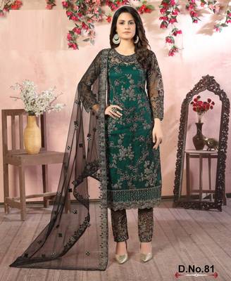 glamorous black heavy cording and sequin net salwar suit 1