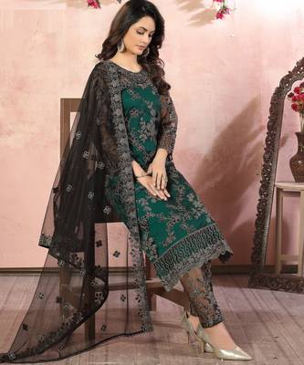 glamorous black heavy cording and sequin net salwar suit 3