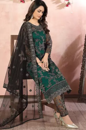 glamorous black heavy cording and sequin net salwar suit