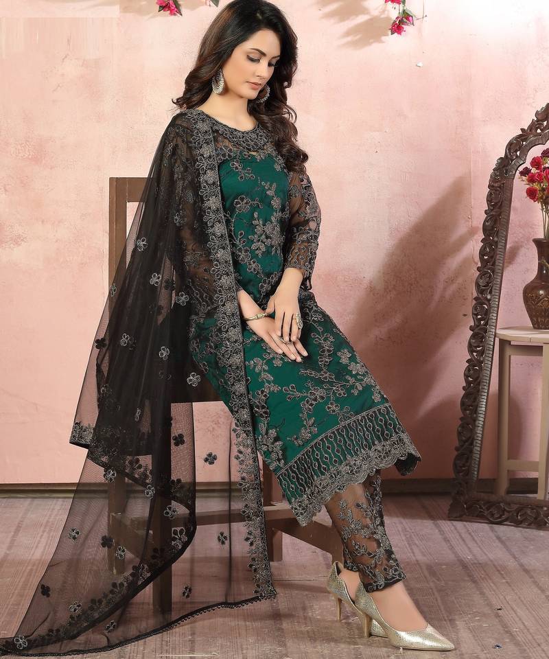 glamorous black heavy cording and sequin net salwar suit