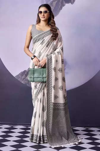 off white premium fancy cotton blend partywear saree