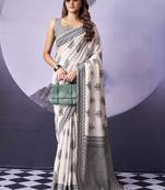 off white premium fancy cotton blend partywear saree