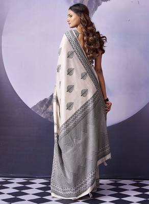 off white premium fancy cotton blend partywear saree 2