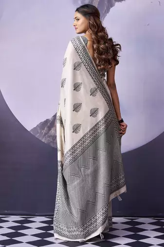 off white premium fancy cotton blend partywear saree