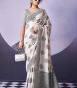 off white premium fancy cotton blend partywear saree