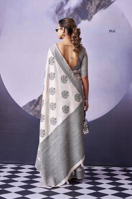 off white premium fancy cotton blend partywear saree 2