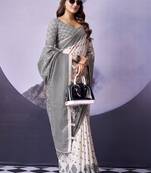 off white premium fancy cotton blend partywear saree
