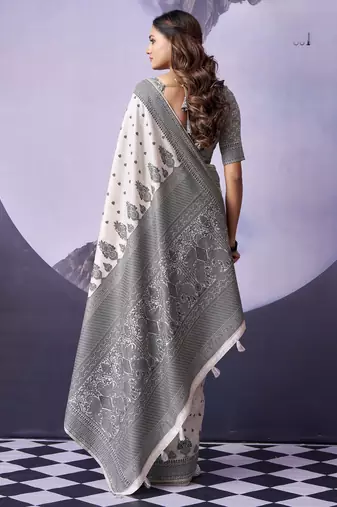 off white premium fancy cotton blend partywear saree