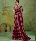 Wine premium velvet satin metallic gold saree