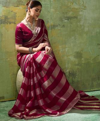Wine premium velvet satin metallic gold saree 2