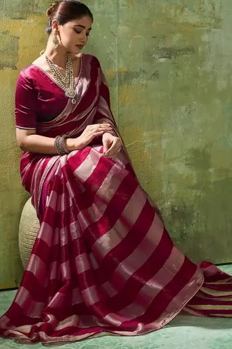 Wine premium velvet satin metallic gold saree
