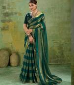 Green premium velvet satin metallic gold saree