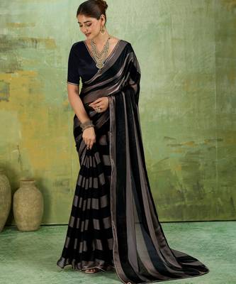 Black premium velvet satin metallic gold saree 1