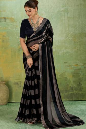 Black premium velvet satin metallic gold saree