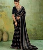 Black premium velvet satin metallic gold saree