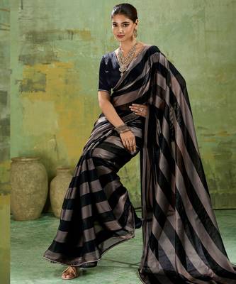 Black premium velvet satin metallic gold saree 2