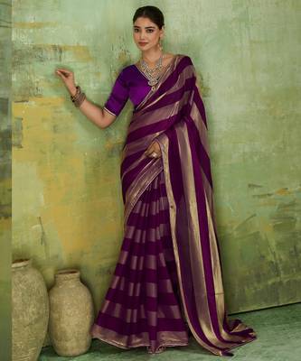 Purple premium velvet satin metallic gold saree 1