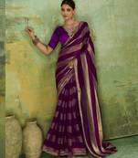 Purple premium velvet satin metallic gold saree
