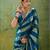 Blue premium velvet satin metallic gold saree