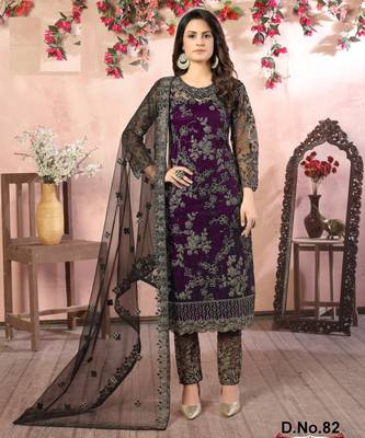 glamorous wine purple heavy cording and sequin net salwar suit 1