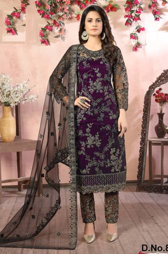 glamorous wine purple heavy cording and sequin net salwar suit