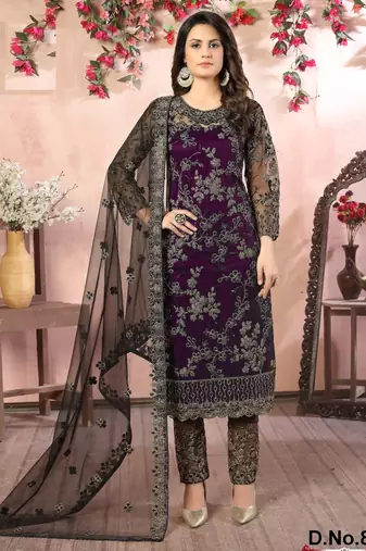 glamorous wine purple heavy cording and sequin net salwar suit