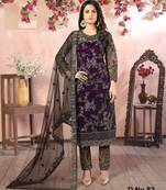 glamorous wine purple heavy cording and sequin net salwar suit