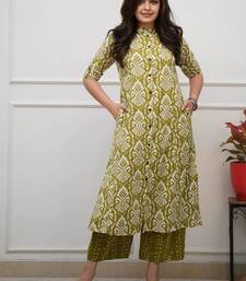 Green digital print cotton kurta set