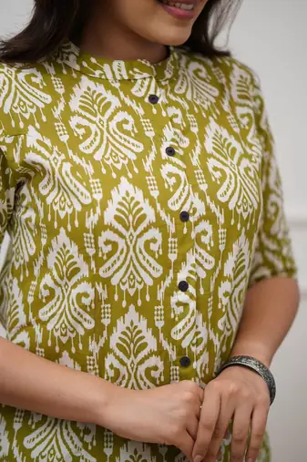 Green digital print cotton kurta set