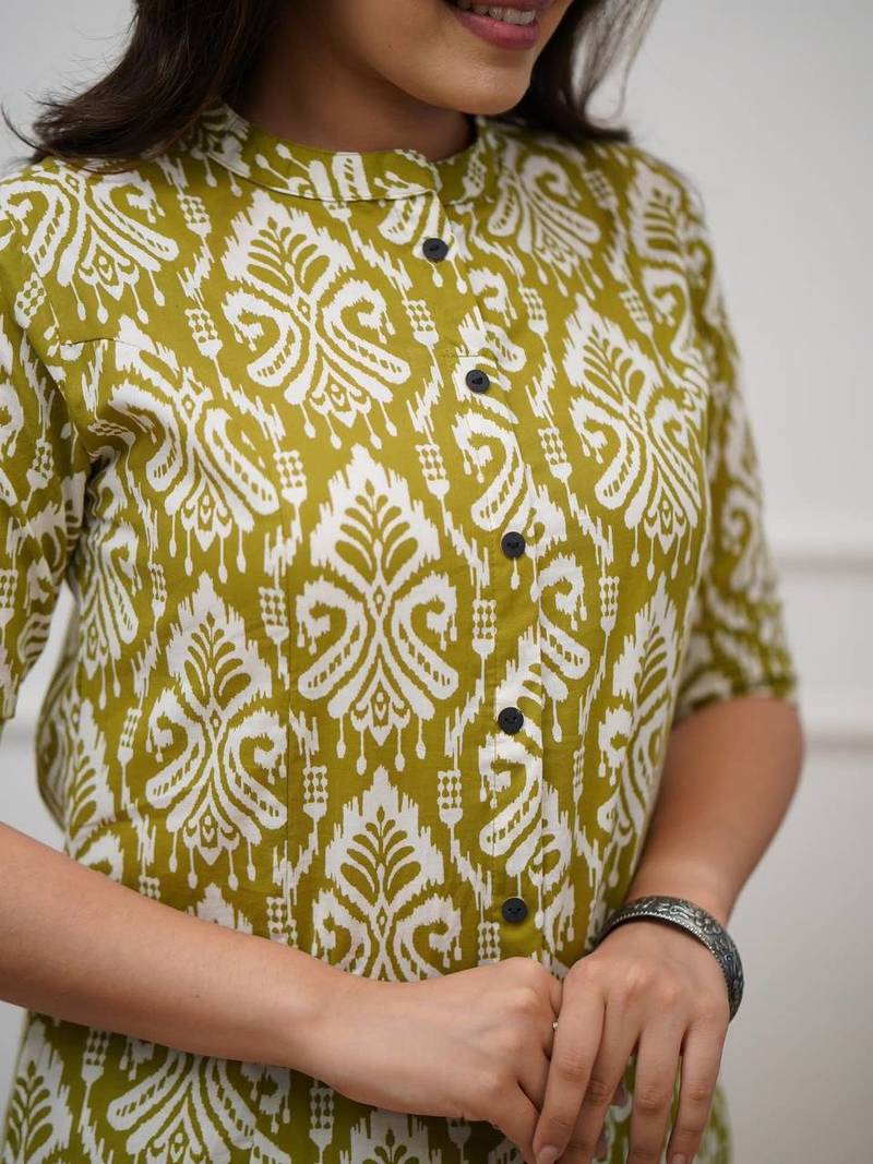 Green digital print cotton kurta set