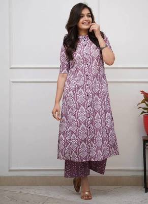 Women's purple digital print cotton kurta set 1