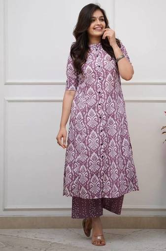 Women's purple digital print cotton kurta set