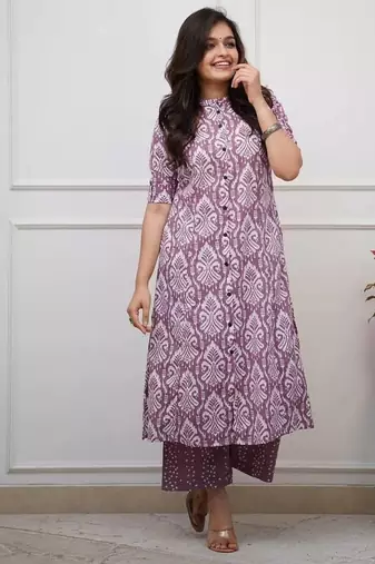 Women's purple digital print cotton kurta set