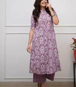 Women's purple digital print cotton kurta set