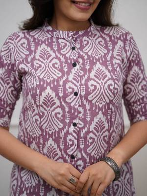 Women's purple digital print cotton kurta set 4