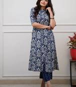 Women's blue digital print cotton kurta set
