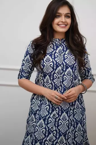 Women's blue digital print cotton kurta set