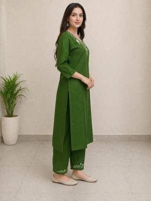 Women's red digital print cotton kurta set 1